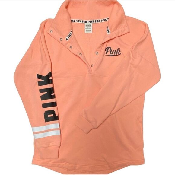 PINK by VS Peachy Pink 1/4 Button Down Pullover Sweater - Picture 2 of 9